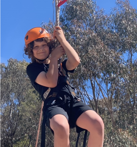 Josh on the flying fox at school camp